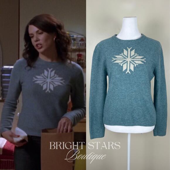 Rare Snowflake Wool Blend Sweater ASO Lorelai Gilmore Girls Blue Cream Knit - Picture 1 of 11